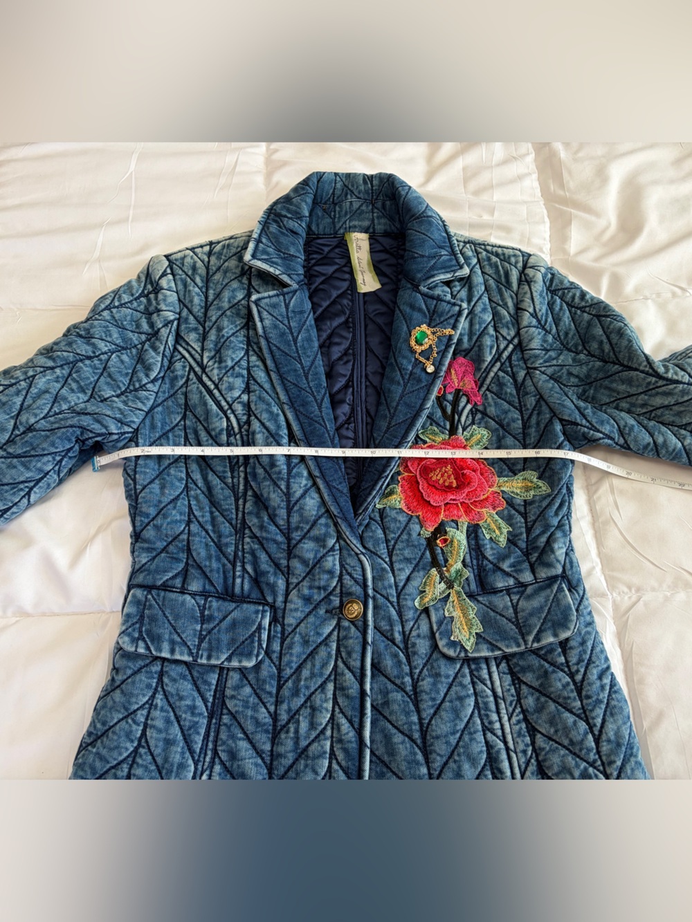 NWOT Aratta Silent Journey- Embroidered Quilted Blue Mineral Wash Blazer - Picture 7 of 16